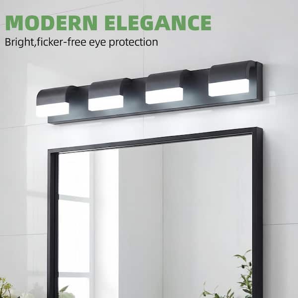29 in. 4 Light Modern black Vanity Light Fixture Bathroom Over Mirror Wall Lights with Iron Acrylic Minimalist Design