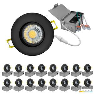 3 in. Canless Black Round Gimbal Integrated LED Recessed Light Kit 5 CCT 2700K - 5000K New Construction (16-Pack)