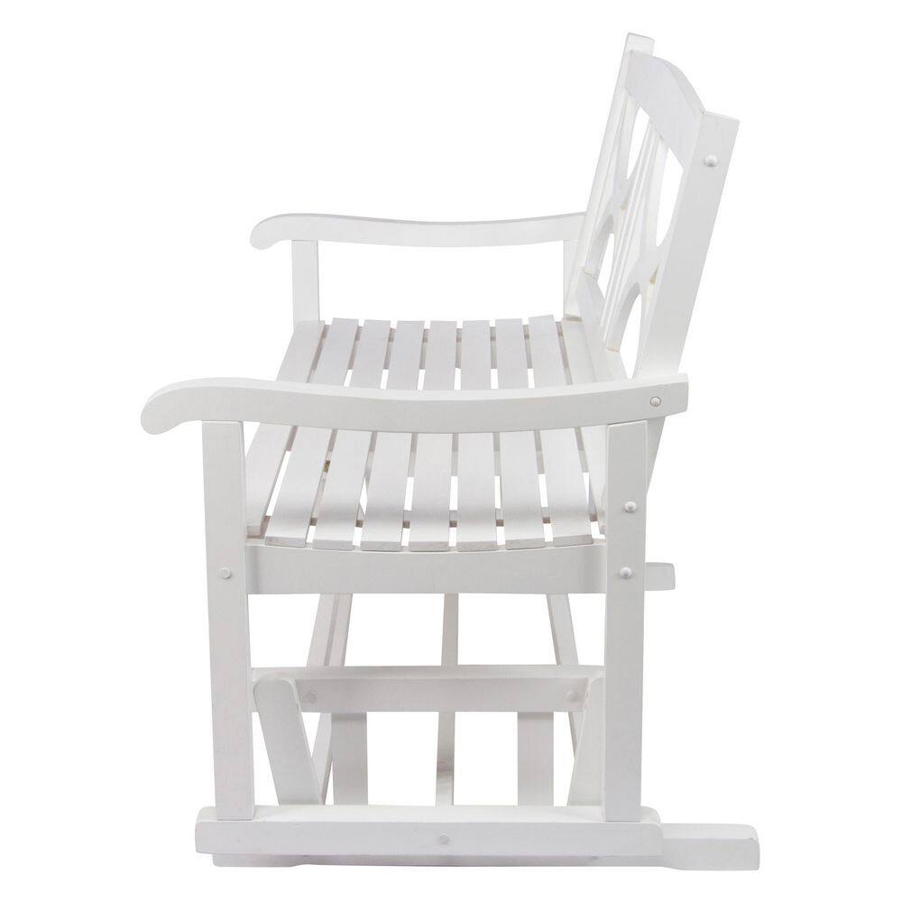 48.5" White Cedar Outdoor Glider Bench with Decorative Back