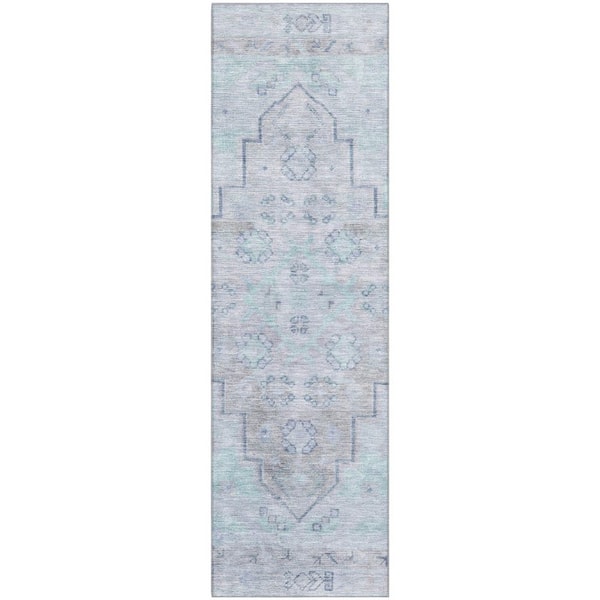Mayfield Premium Machine Washable Abstract AMF1918 Gray 2 ft. x 7 ft. Runner Rug