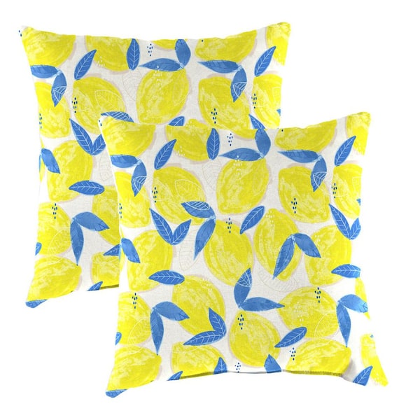 18 in. W x 18 in. H x 4 in. T Square Outdoor Throw Pillow in Greek Lemon (2-Pack)