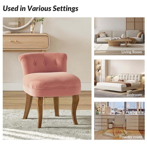 JAYDEN CREATION Nila Pink Vanity Velvet Upholstered Stool with Solid Wooden Legs 20 in. W x 20.7 in. D x 25.7 in. H VSS0292 PINK The Home Depot