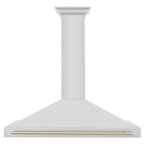 Autograph Edition 48 in. 400 CFM Ducted Vent Wall Mount Range Hood with Polished Gold Handle in Stainless Steel