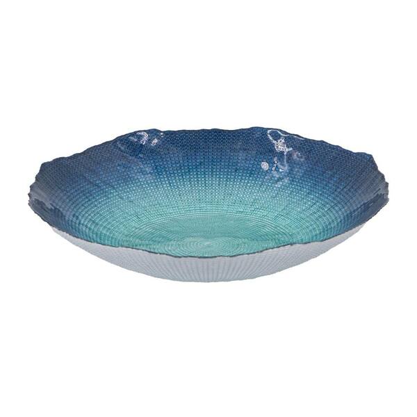 A & B Home Glass Charger with Small Square Pattern 15.5 in. Dia. x 3 in. Blue