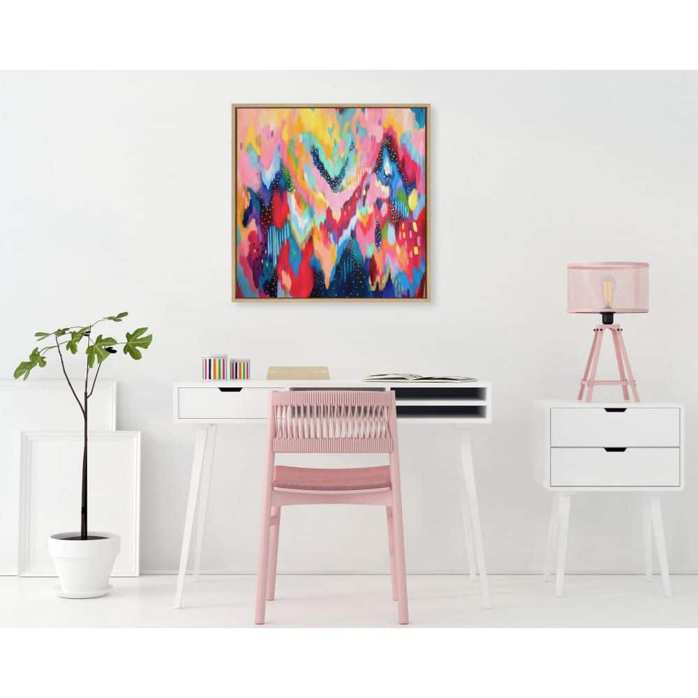 Colorful Abstract Brushstroke Canvas with Gold Frame, 30 x 30 Inches