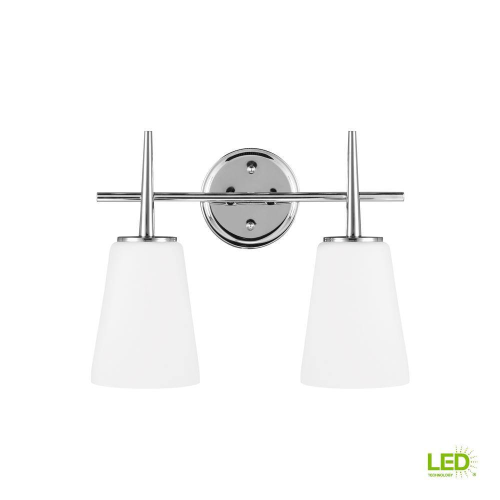 Chrome 2-Light LED Bathroom Vanity Fixture with Opal Glass Shade