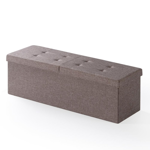 best price mattress 45 Inch Smart Lift Top Button Tufted Fabric Collapsible Storage Ottoman, Brown