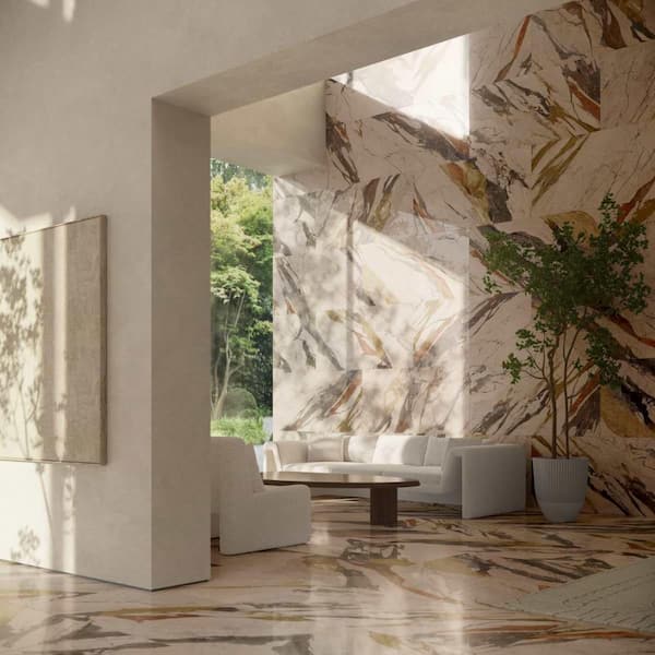 Montari Breccia Sicilia Multi 24 in. x 48 in. Marble Look Polished Porcelain Floor and Wall Tile (15.49 sq. ft. / Case)