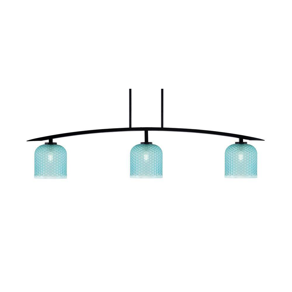 Siena 3-Light Matte Black Billiard Light with 7 in. Turquoise Textured Glas