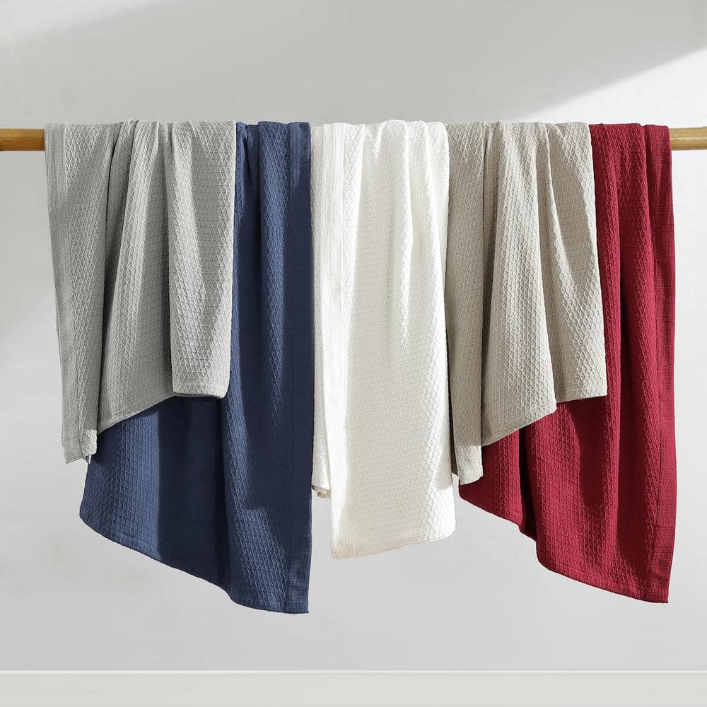 Baird Red Cotton Full Knitted Blanket with Textured Accent