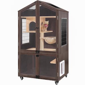 Solid Wood Cat Litter Box Enclosure Furniture with Casters