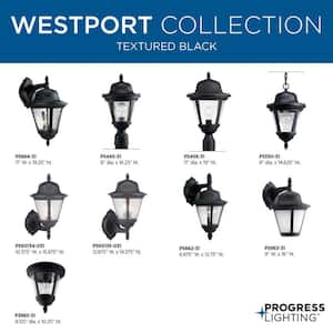 Westport Collection 2-Light Textured Black Clear Seeded Glass Traditional Outdoor Medium Wall Lantern Light