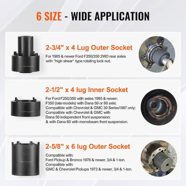 SKYSHALO Spindle Nut Socket Tool Kit, 1/2 in. Drive 6-Piece Axle