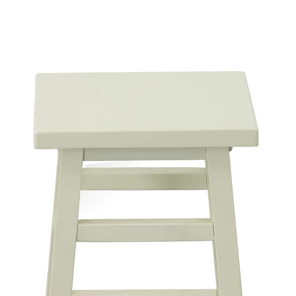 24" White Rubberwood Backless Counter Stool