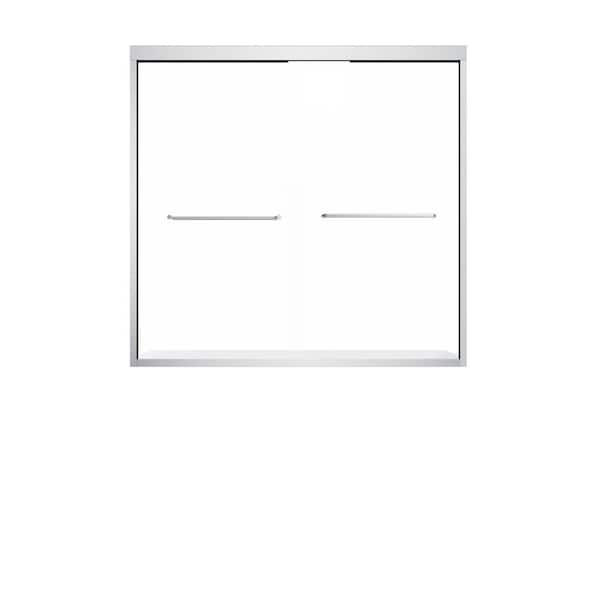 60 in. W x 57 in. H Double Sliding Aluminum Semi-Frameless Tub Door in Chrome with Clear Tempered Glass