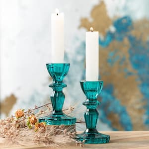 OK LIGHTING Blue Aqua Demeter Polyresin Candleholders (Set of 2