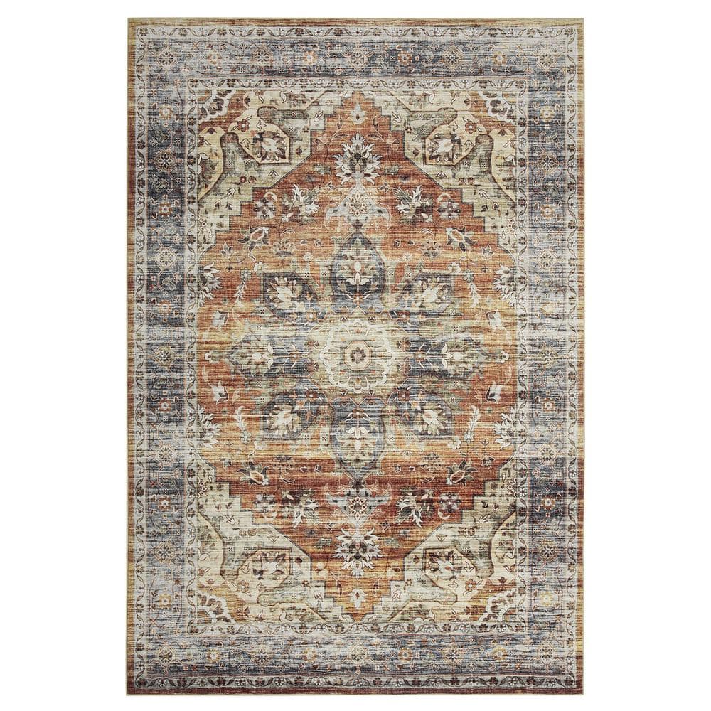 GlowSol Beige 8 ft. x 10 ft. Washable Floral Indoor Entryway Area Rug  LS_PHO_0YI9IEIC - The Home Depot