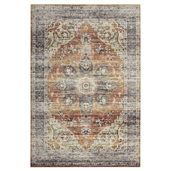 Garvee Taupe 4 ft. x 6 ft. Machine Washable Floral Indoor Area Rug