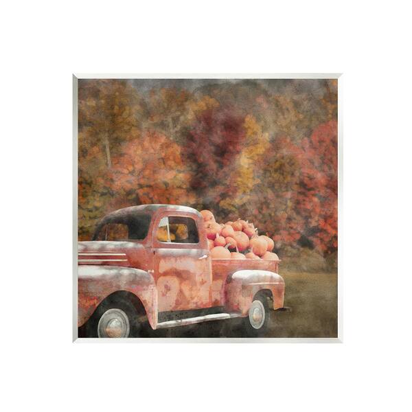 Stupell Industries Fall Truck with Pumpkins by LSR Design Studio 1-Piece Unframed Graphic Print Travel Poster Art Print 12 in. x 12 in.