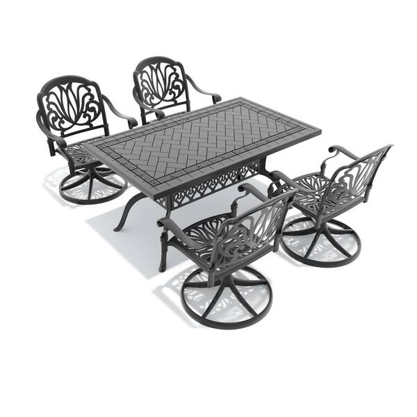 FABRICK × have a good time CUSHION N/A 5-Piece Black Cast Aluminum Patio Outdoor Dining Set with