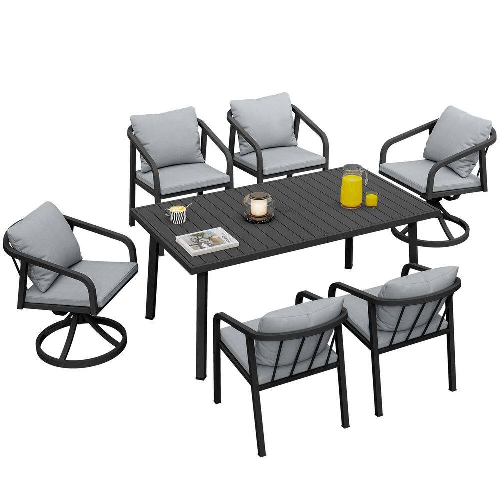 Black 7-Piece Aluminum Outdoor Dining Set with Gray Cushions price history on PriceWatchPro