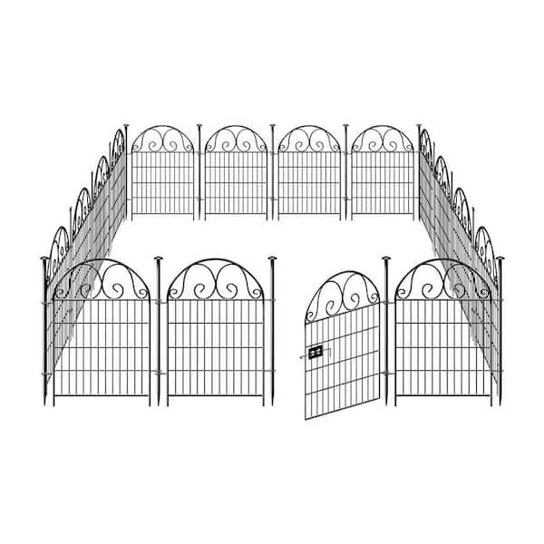35 ft. Length 32 in Metal Adjustable Garden Fence Animal Barrier with Gate 16 Panels for Dogs, Outdoor Temporary Fencing