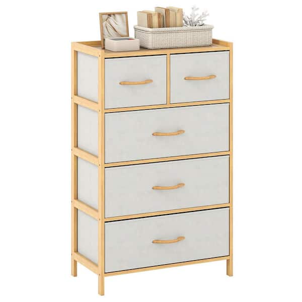 Gymax 5-Drawer Bamboo Chest of Drawers Storage Organizer Unit for
