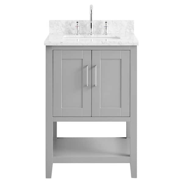 Unbranded Waldorf 24 in. W x 21 in. D x 34 in. H Free Standing Bath Vanity in Gray with Carrara Marble Counter Top