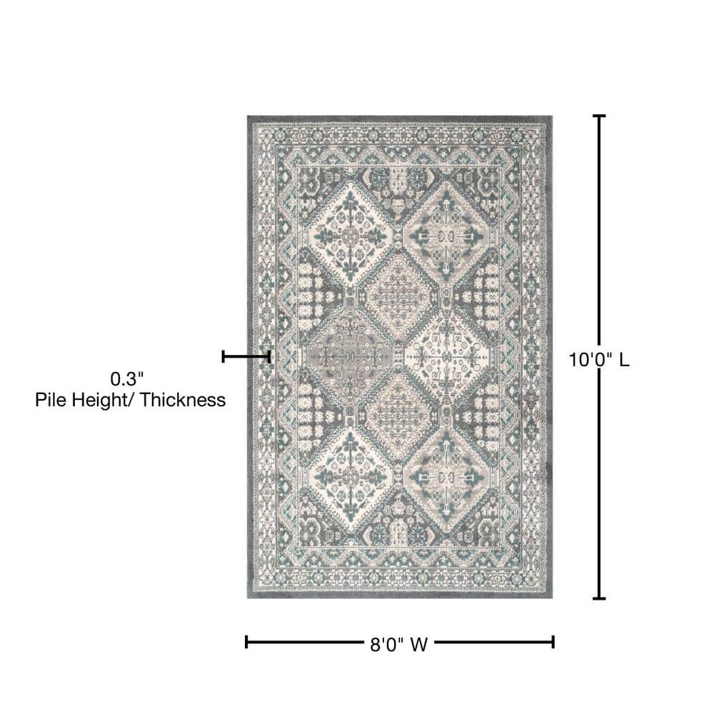 Charcoal and Beige Synthetic 8' x 10' Stain-Resistant Area Rug
