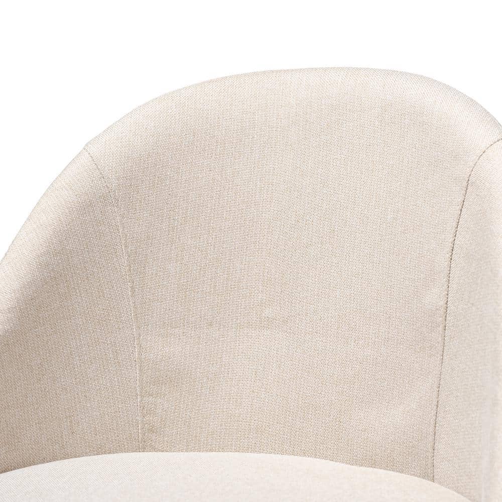 Light Beige Fabric Upholstered Walnut Wood Swivel Counter Stool Set