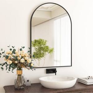 24 in. W x 36 in. H Arched Black Aluminum Alloy Framed Wall Mirror