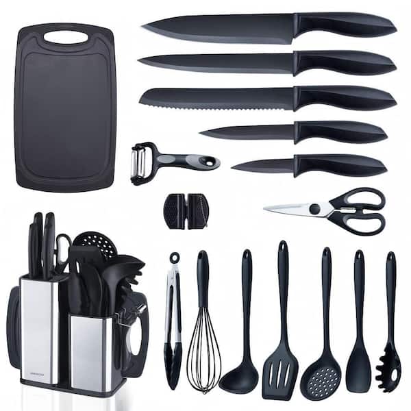 18 Piece Silicone Nonstick Cookware Set in Black, Heat-Resistant Kitchen Utensils with Holder, Dishwasher Safe