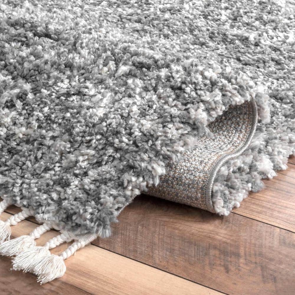 Gray Braided Shag Rectangular Area Rug with Tassels, 2' x 3'