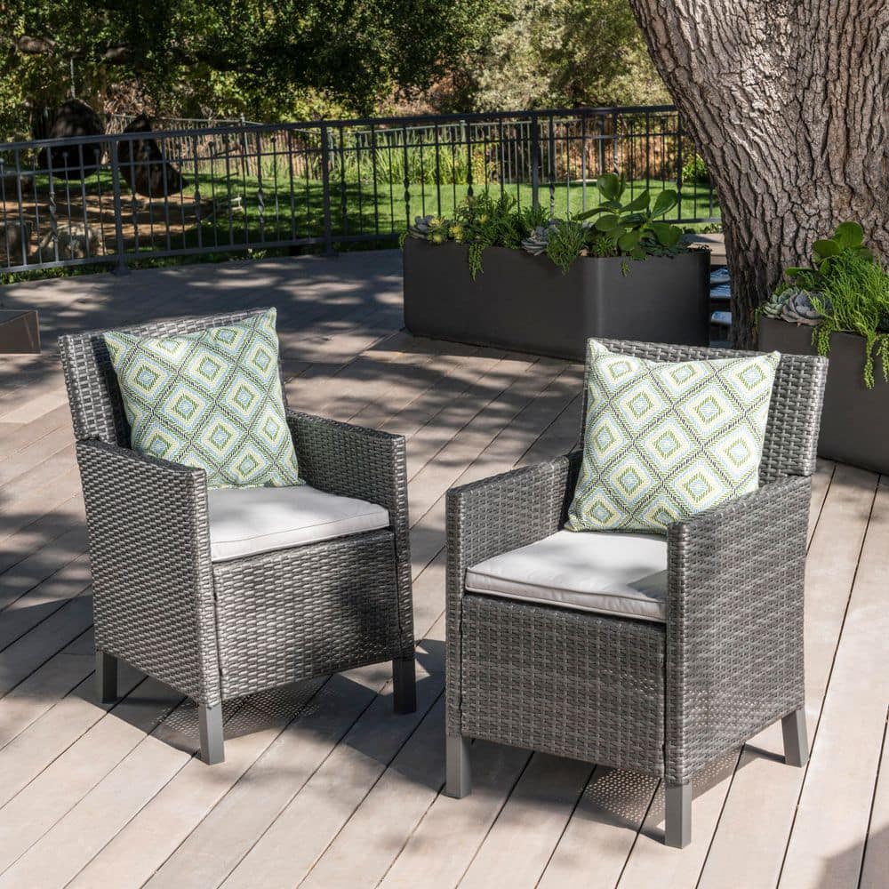 Set of 2 Grey Wicker Outdoor Lounge Chair with Grey Cushions, Patio Rattan Club Chairs for Garden, Backyard, Poolside price history on PriceWatchPro