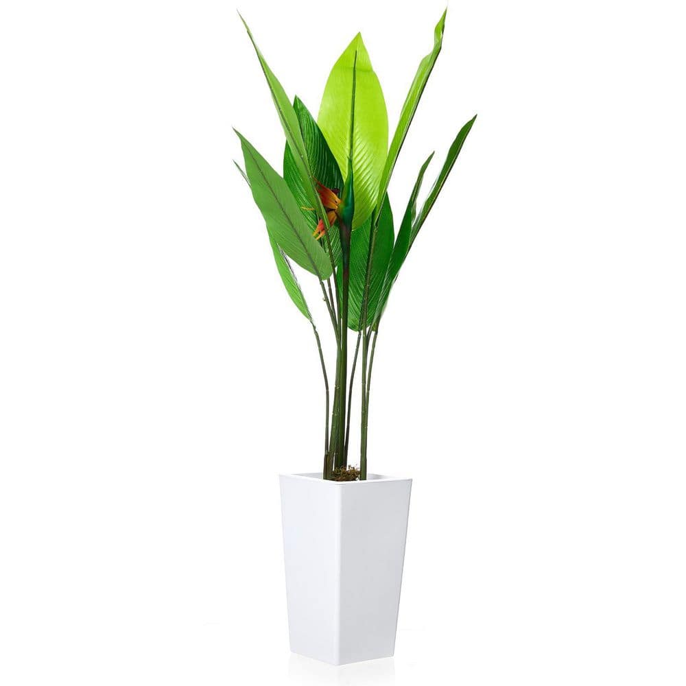 4.9 ft. Artificial Bird of Paradise Plant – Realistic Faux Exotic Banana Leaf Floor Plant with Tall White Planter price history on PriceWatchPro