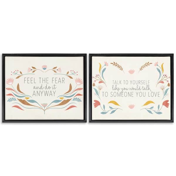 Stupell Industries Comforting Confident Phrases by Kim Allen 2-Pieces Black Floater Frame Nature Graphic Art Print 17 in. x 21 in.
