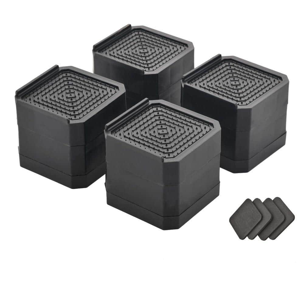 Angel Sar 4-Pack 3 in. Black Bed Risers, Square Adjustable Furniture ...