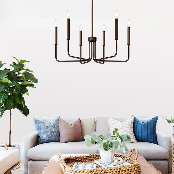 6-Light Bronze Farmhouse Chandelier for Dining Room with No Bulbs