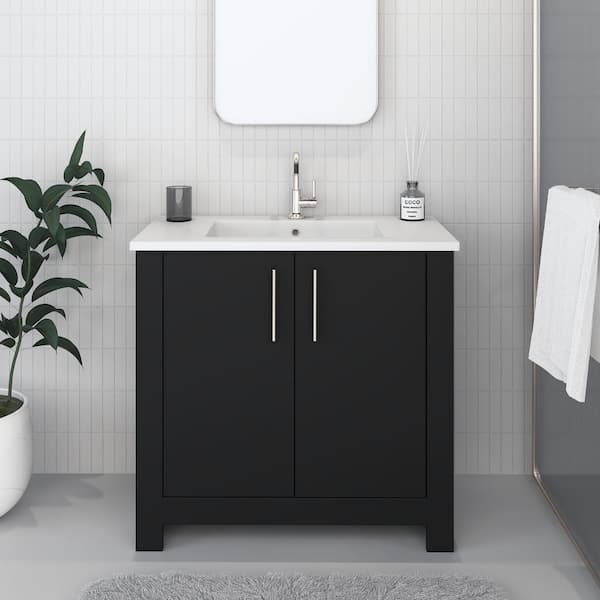 VOLPA USA AMERICAN CRAFTED VANITIES Austin 36 in. W x 20 in. D Bath Vanity in Black with Acrylic Vanity Top in White with White Basin