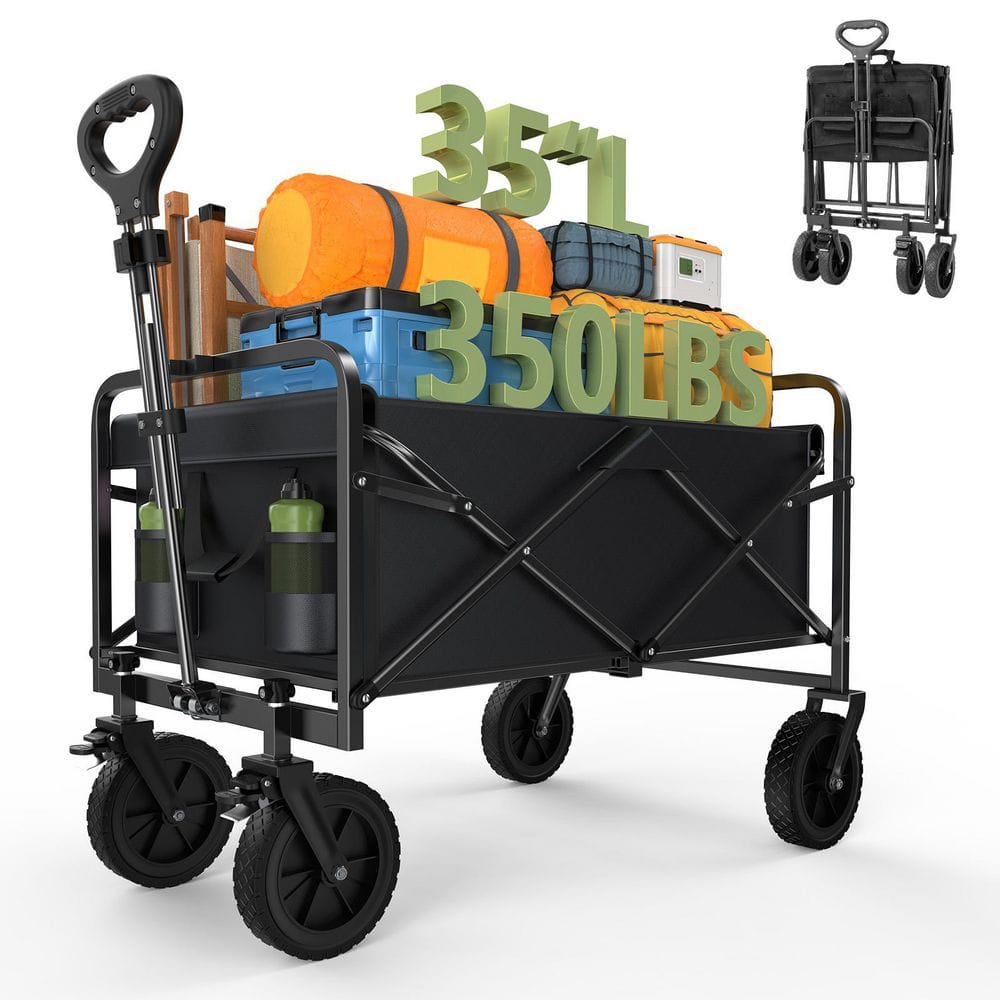 Black Collapsible Camping Wagon - 330lbs Capacity, All-Terrain Wheels, Foldable Beach Cart price history on PriceWatchPro
