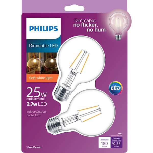 Philips 25-Watt Equivalent G25 Dimmable LED Light Bulb Soft White (2-Pack)  477919