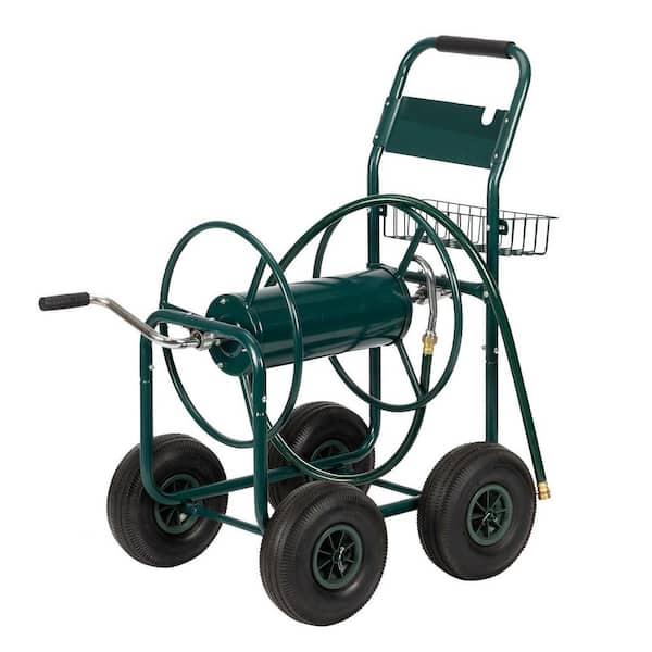 37 in. Outdoor Iron Four -Wheel Tube Car Garden Water Pipe Rolling Car Dark  Green 978929524 - The Home Depot