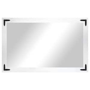 (33 in. W x 58 in. H) White Hardwood Rectangle Mirror with Decorative Corner Bracket