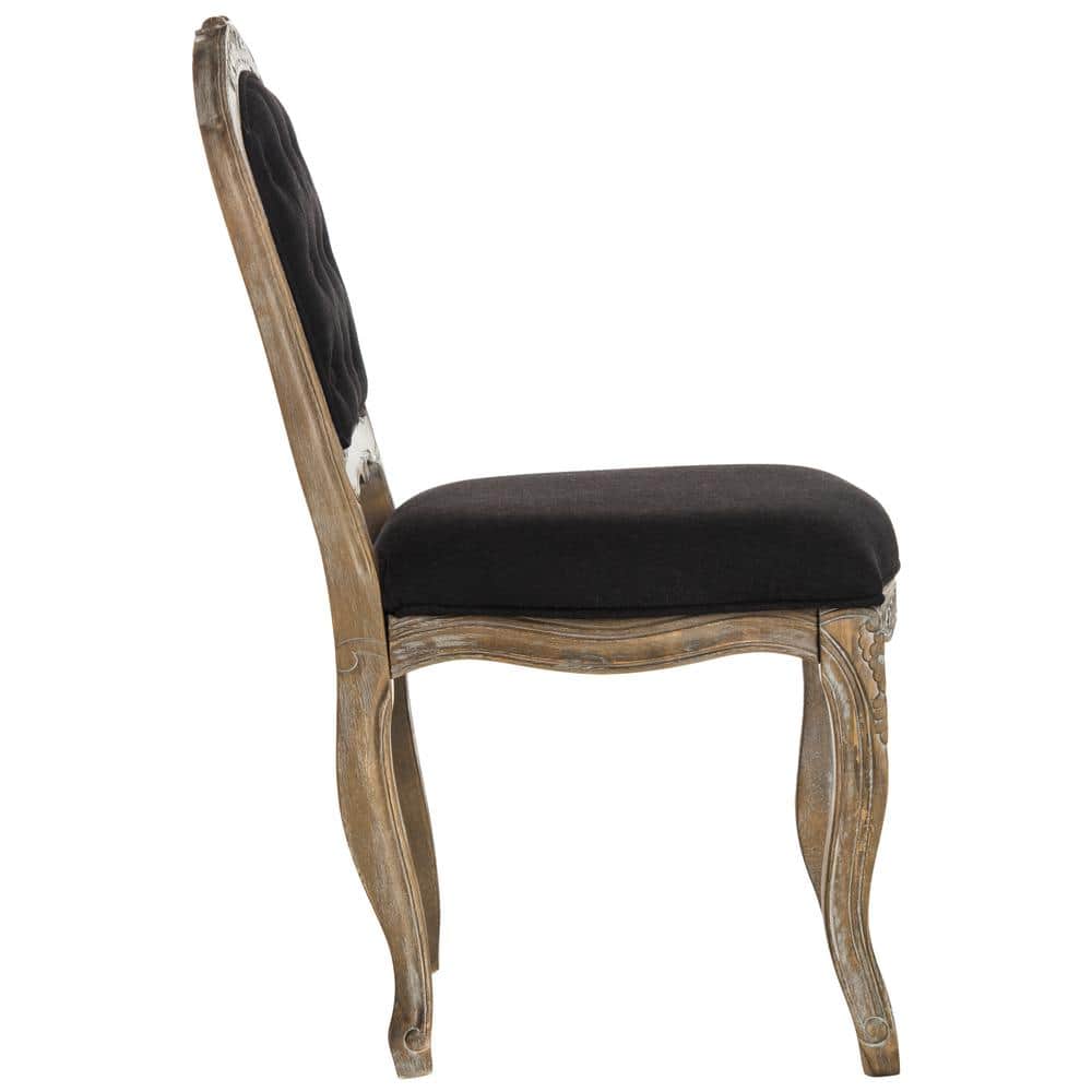 Elegant Black Linen & Rustic Oak French Leg Dining Chair, Set of 2