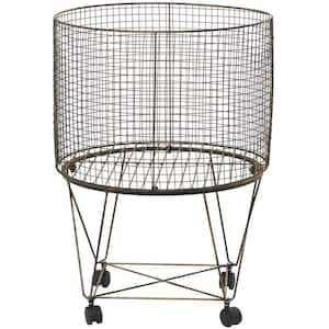 28 in. Bronze Deep Set Wire Basket Storage Cart with Wheels