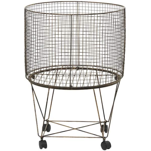 28 in. Bronze Deep Set Wire Basket Storage Cart with Wheels
