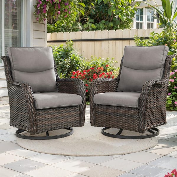 Bellefurn Smiley 2-Piece Outdoor Rocking Chairs Brown PE Wicker