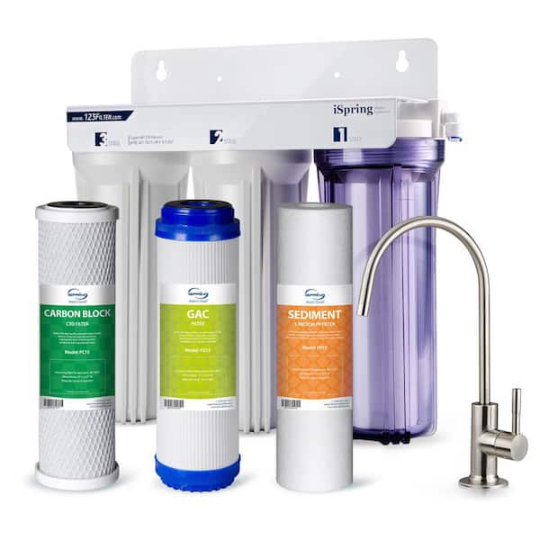 3-Stage Under Sink Water Filter System, Reduces PFAS, Chloramine, Chlorine, Sediments, and More