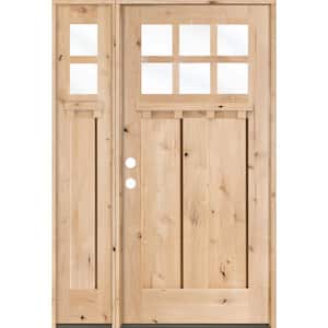 46 in. x 80 in. Craftsman Alder 2- Panel Right-Hand/Inswing 6-Lite Clear Glass Unfinished Wood Prehung Front Door w/LSL