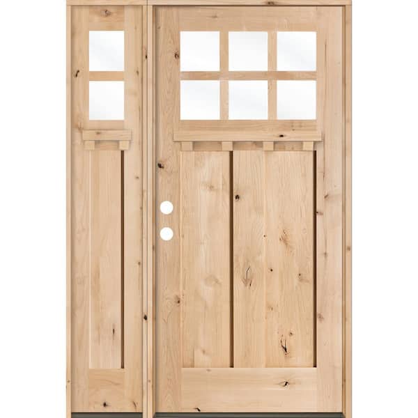 Krosswood Doors 46 in. x 80 in. Craftsman Alder 2- Panel Right-Hand/Inswing 6-Lite Clear Glass Unfinished Wood Prehung Front Door w/LSL
